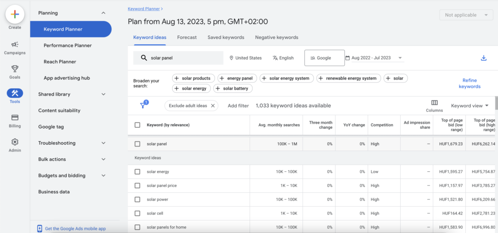 Keyword Planner Tool